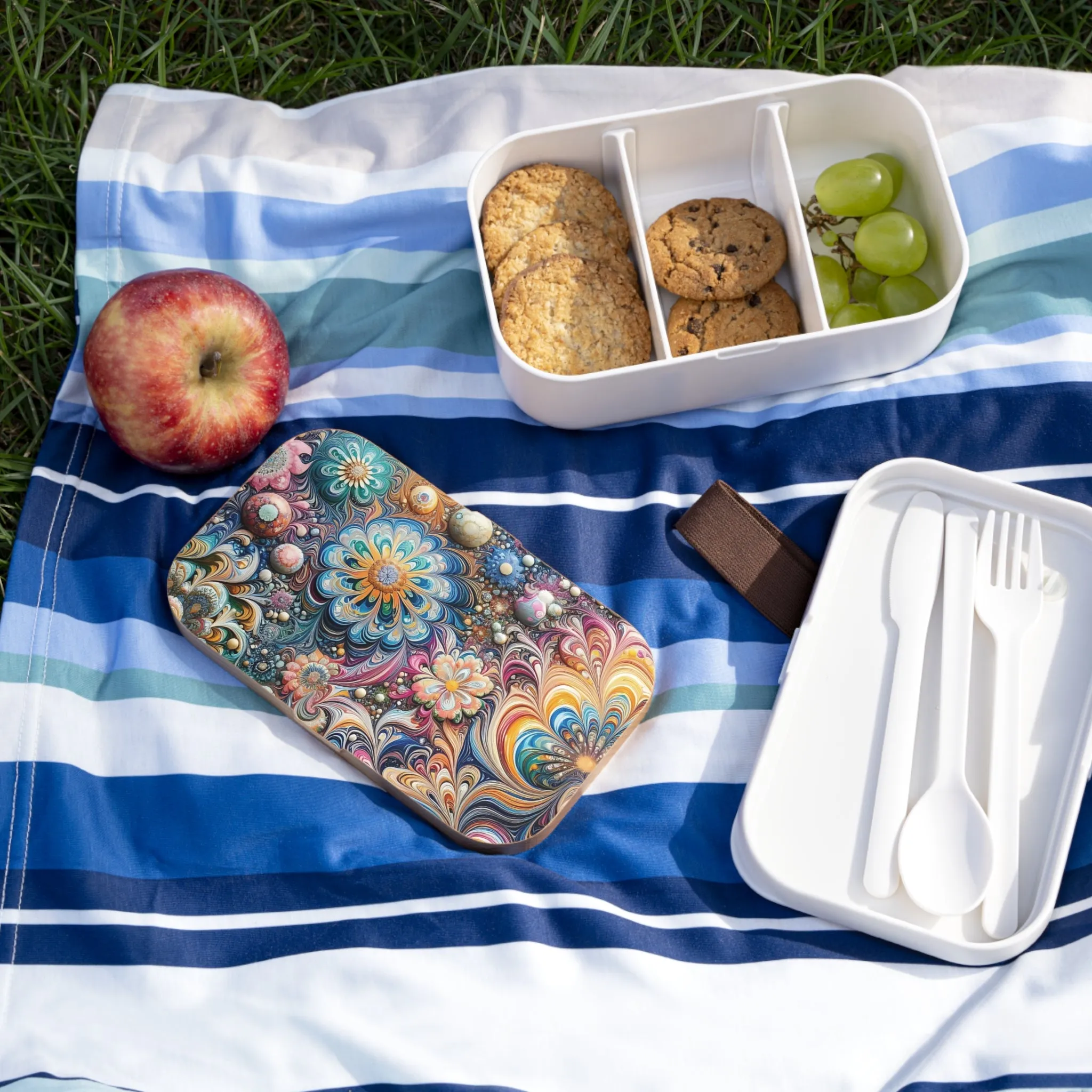 Flowers in vibrant colors with marbling art Bento Lunch Box