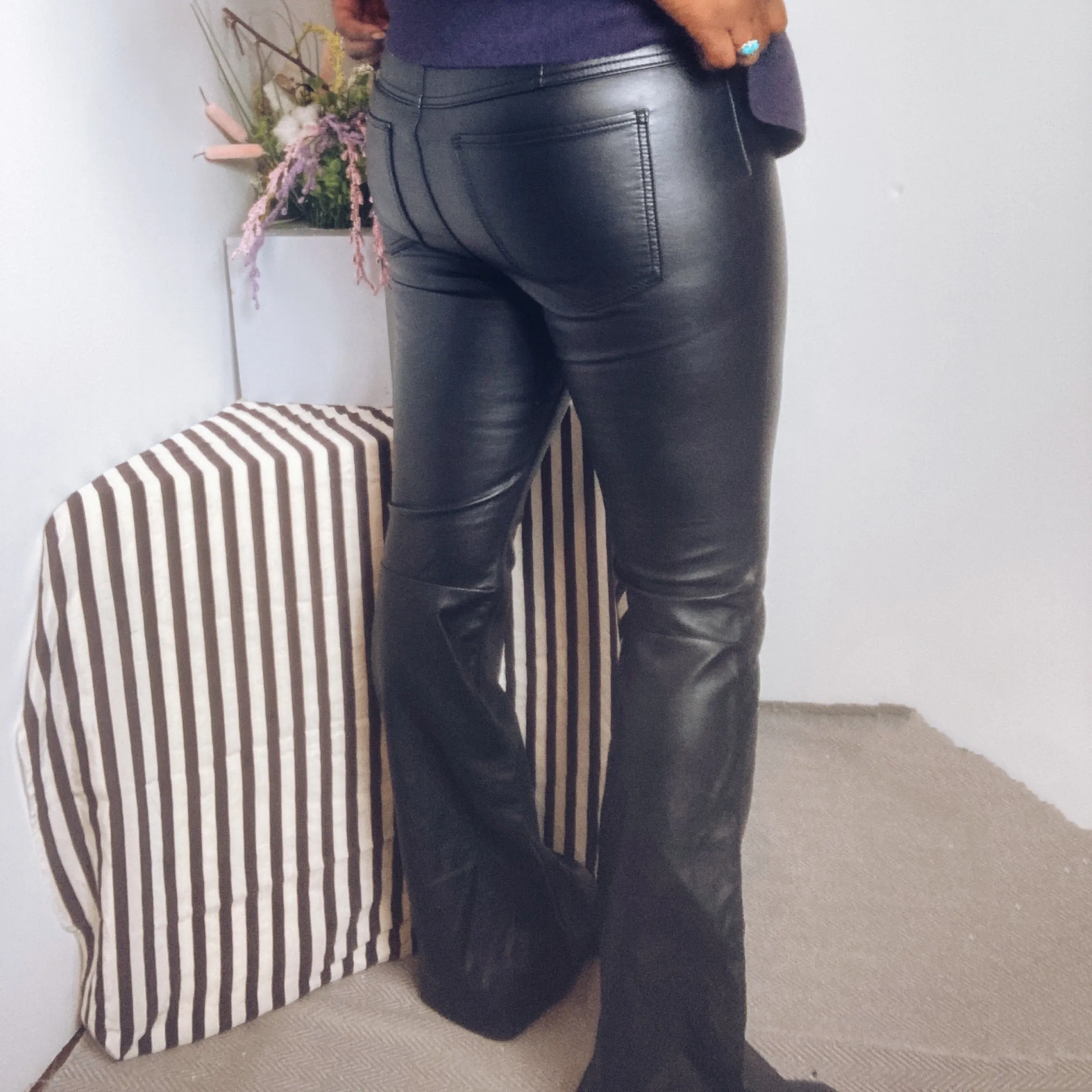 Free People Vegan Leather Flare Leg Pants Size 30