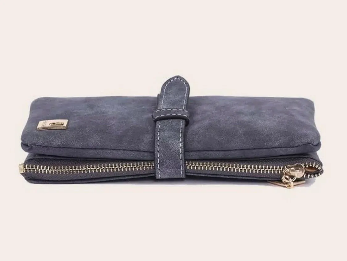 Gray Blue Suede Wallet