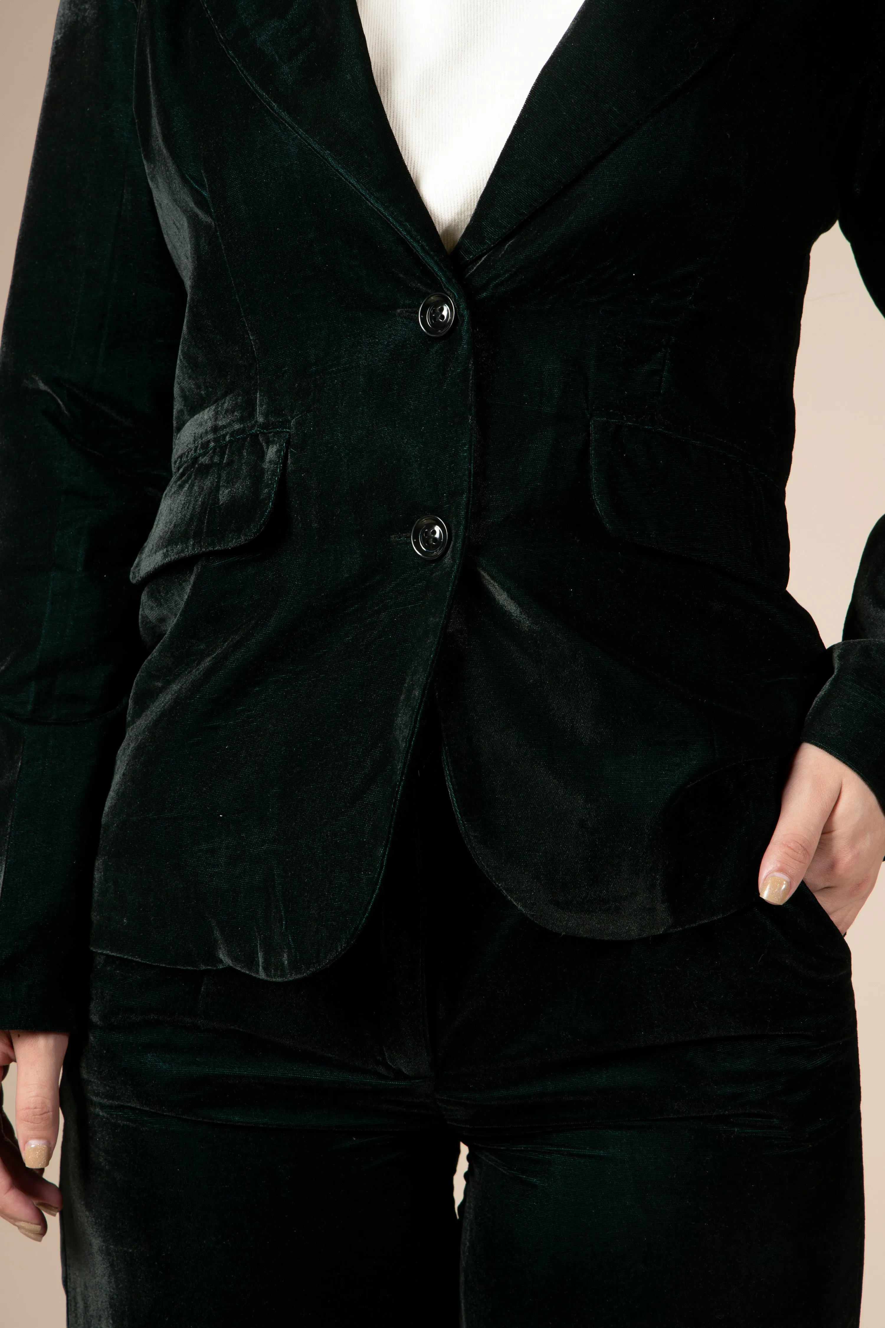 Green Dual Tone Luxurious Velvet Blazer For Women