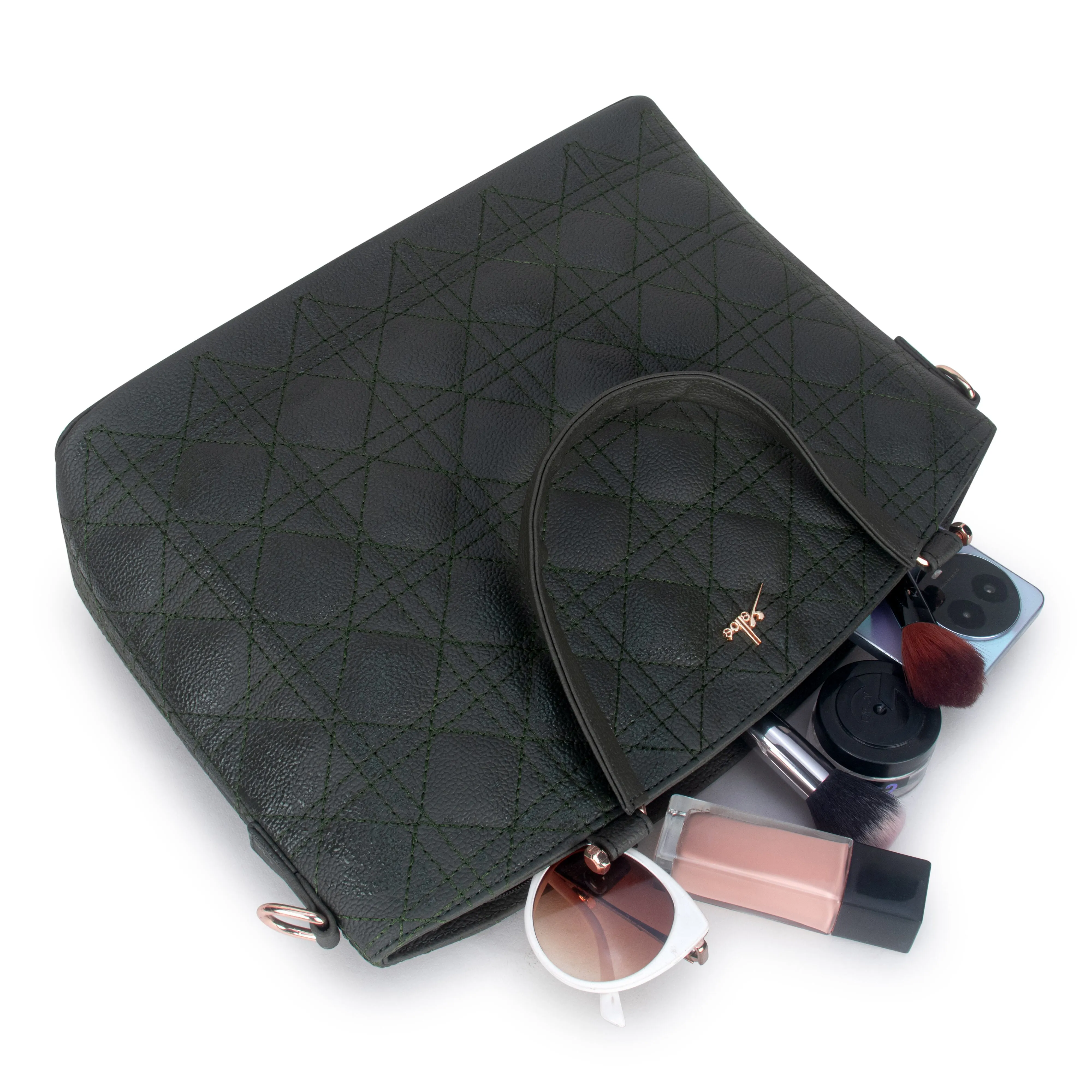 Green Spacious Quilted Hand Bag