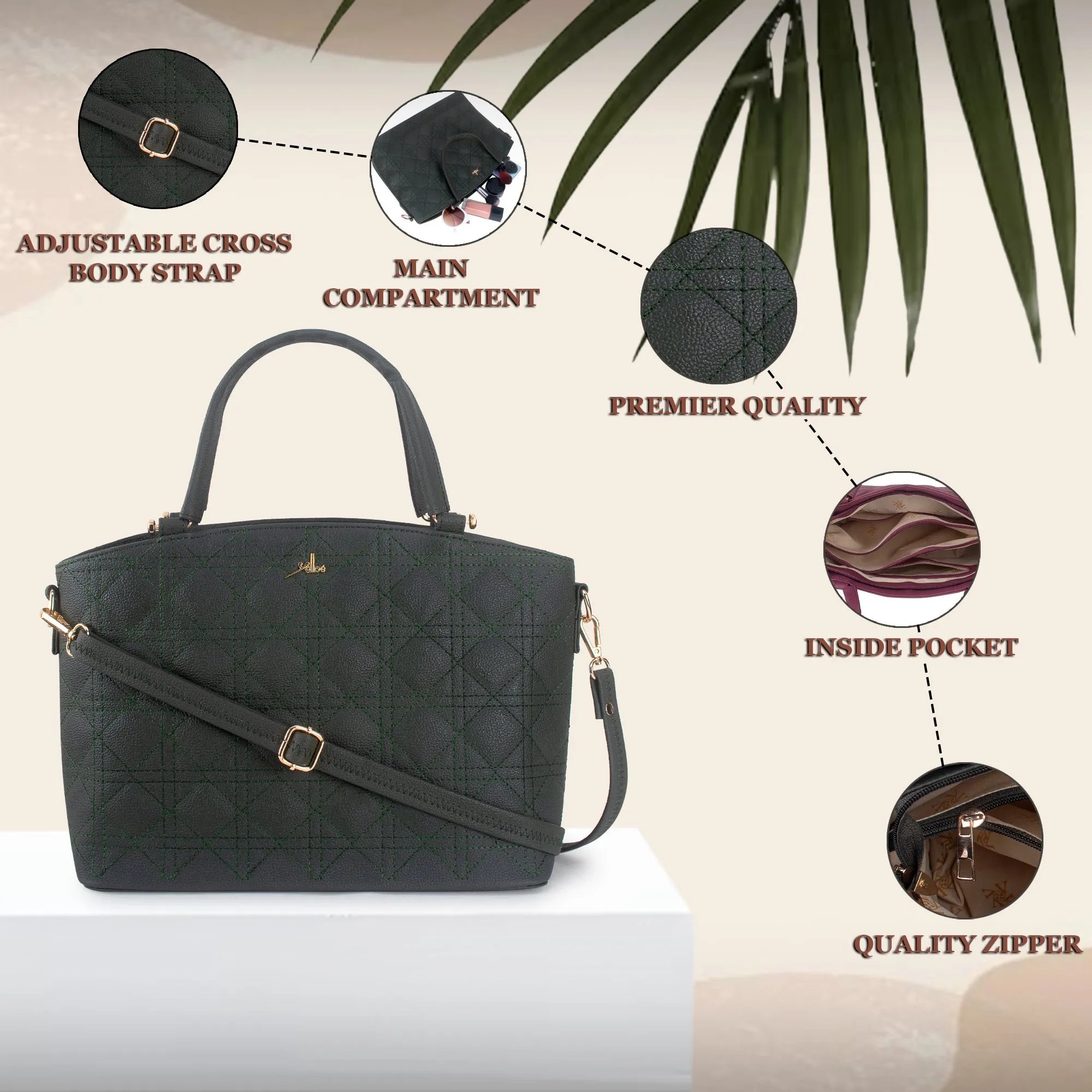 Green Spacious Quilted Hand Bag