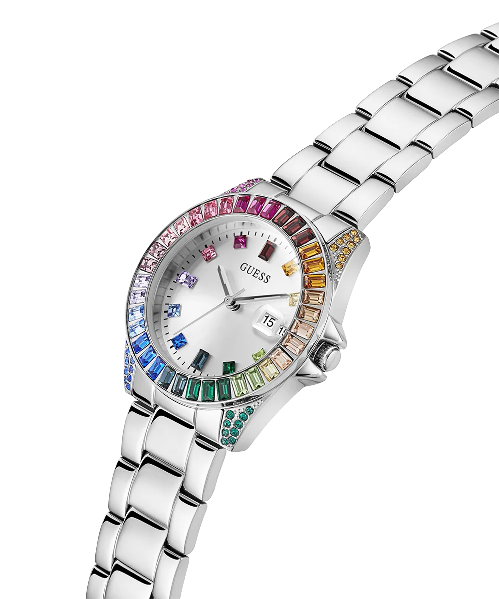 GUESS Ladies Silver Tone Day/Date Watch