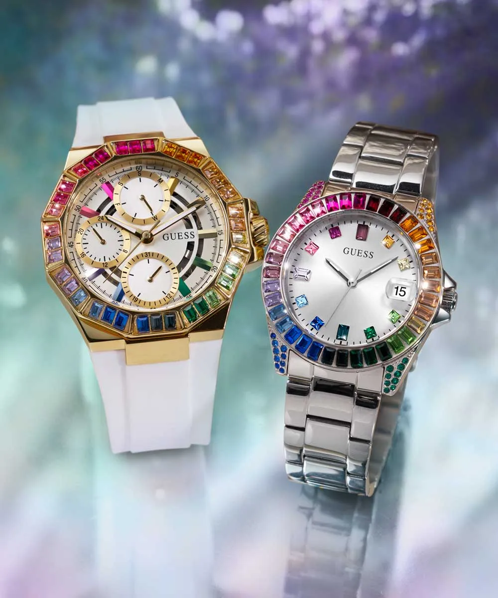 GUESS Ladies Silver Tone Day/Date Watch