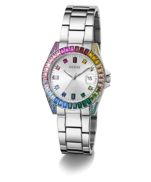 GUESS Ladies Silver Tone Day/Date Watch