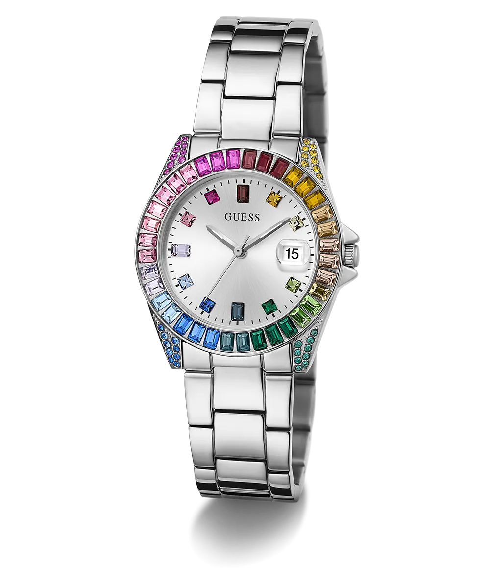GUESS Ladies Silver Tone Day/Date Watch