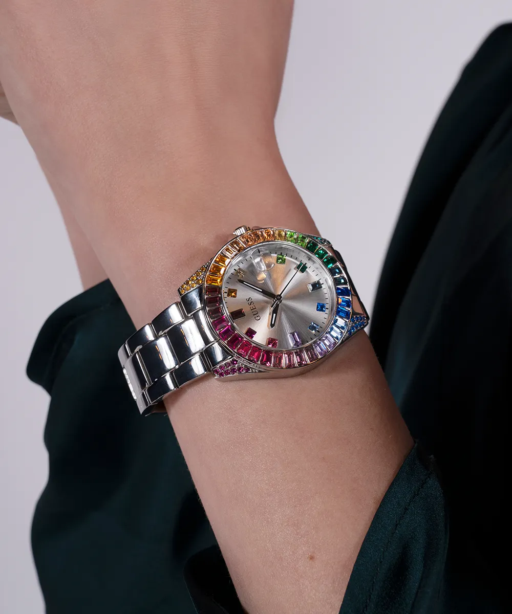 GUESS Ladies Silver Tone Day/Date Watch