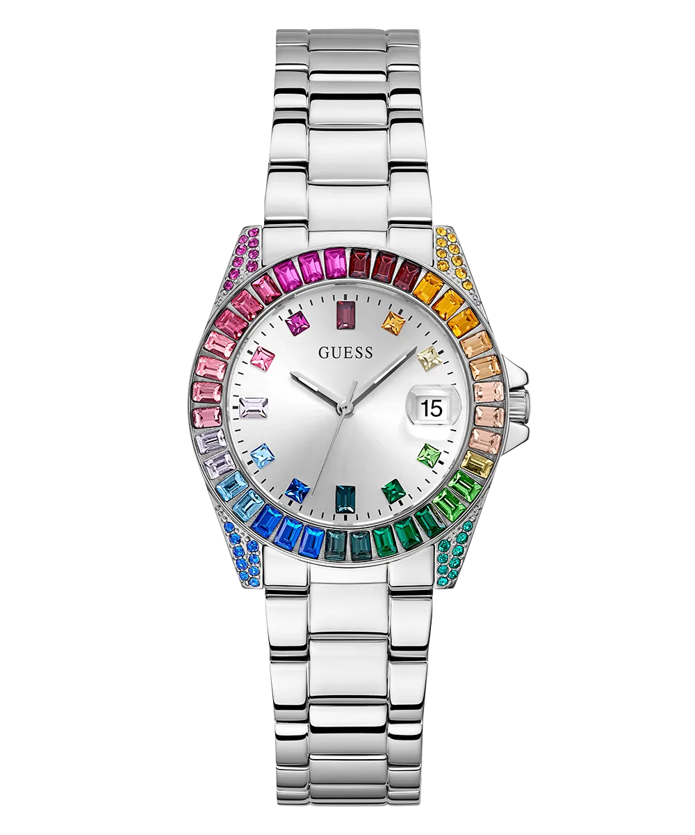 GUESS Ladies Silver Tone Day/Date Watch
