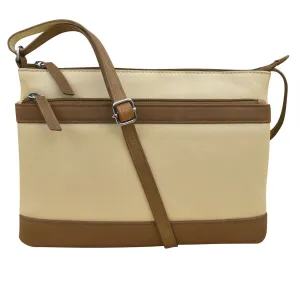 Handbag Double Zip Crossbody Bag Stone A.Saddle Leather RFID Blocking 6028
