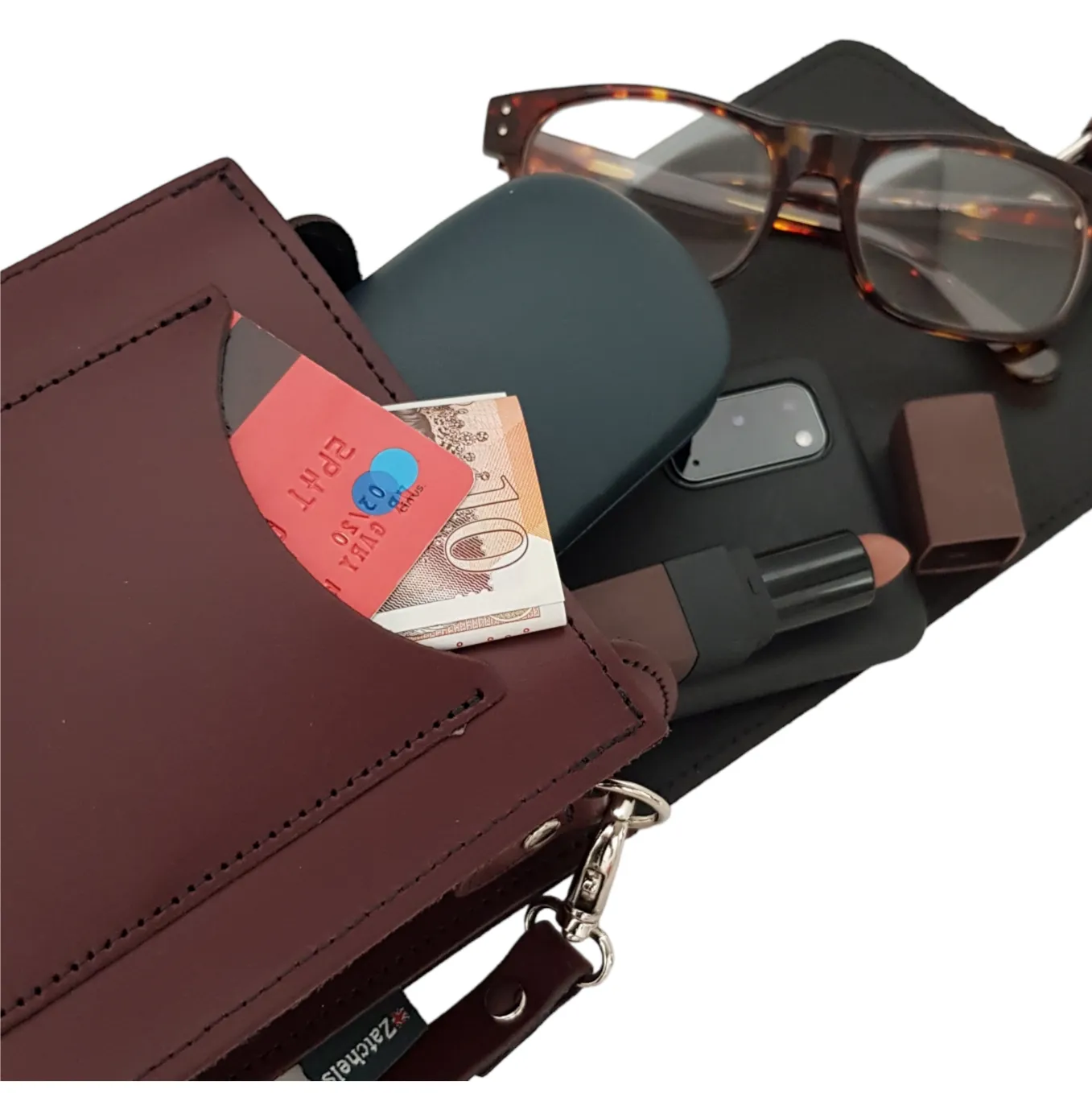 Handmade Leather Festival Phone Bag - Coral