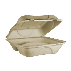 Hinged Fiber 3-Compartment Container, 9", Pack of 100