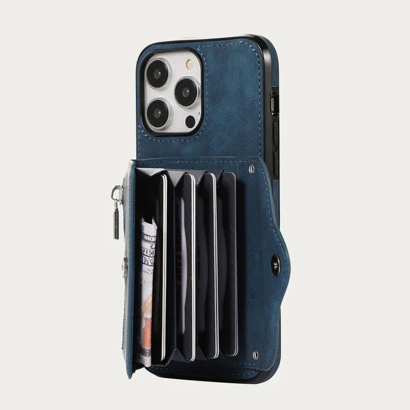 iPhone 16/15/14/13 Casual Zipper Cellphone Protective Case with Card Slot