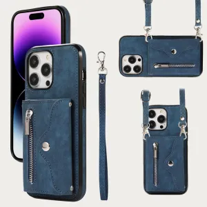 iPhone 16/15/14/13 Casual Zipper Cellphone Protective Case with Card Slot