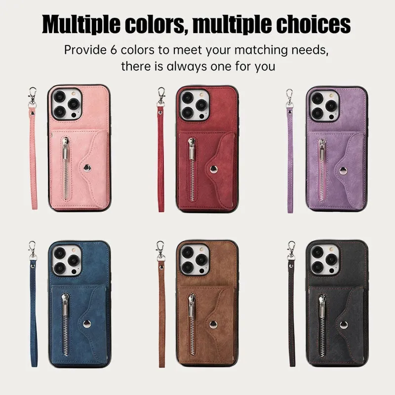 iPhone 16/15/14/13 Casual Zipper Cellphone Protective Case with Card Slot