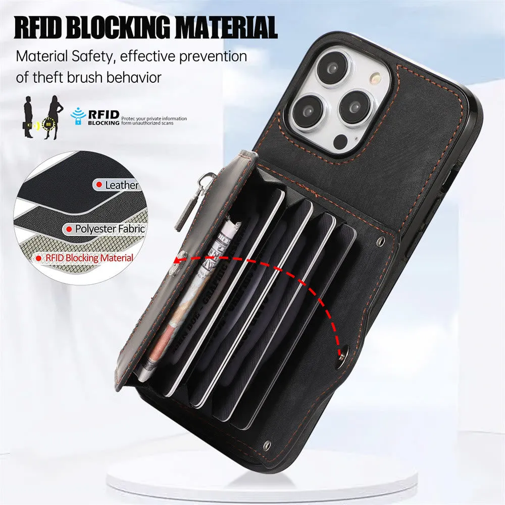 iPhone 16/15/14/13 Casual Zipper Cellphone Protective Case with Card Slot
