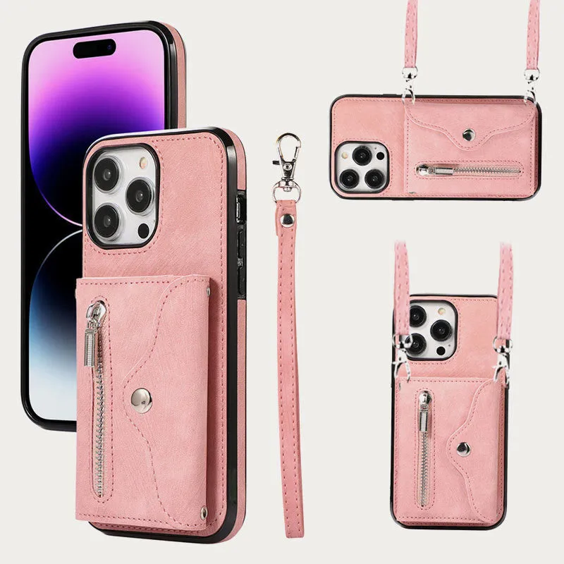 iPhone 16/15/14/13 Casual Zipper Cellphone Protective Case with Card Slot