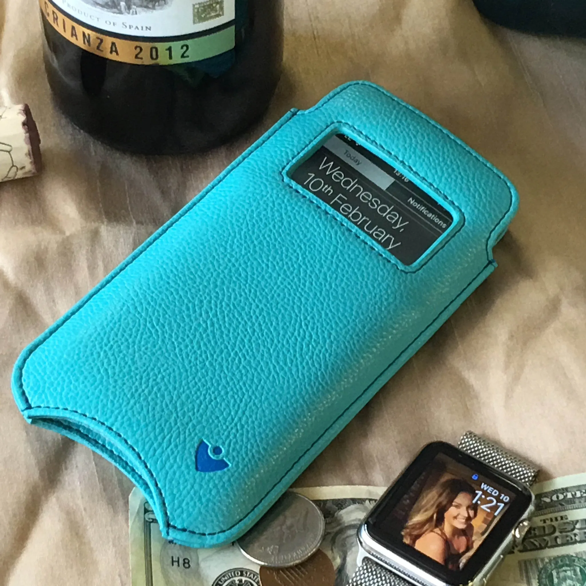 iPhone 8 Plus | 7 Plus Wallet Case in Blue Faux Leather | Screen Cleaning and Sanitizing Sleeve Case