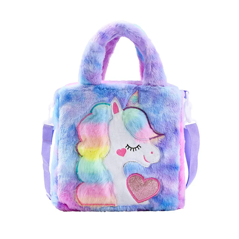 Kids Girls Cute Unicorn Cartoon Embroidery Plush Sling Bag