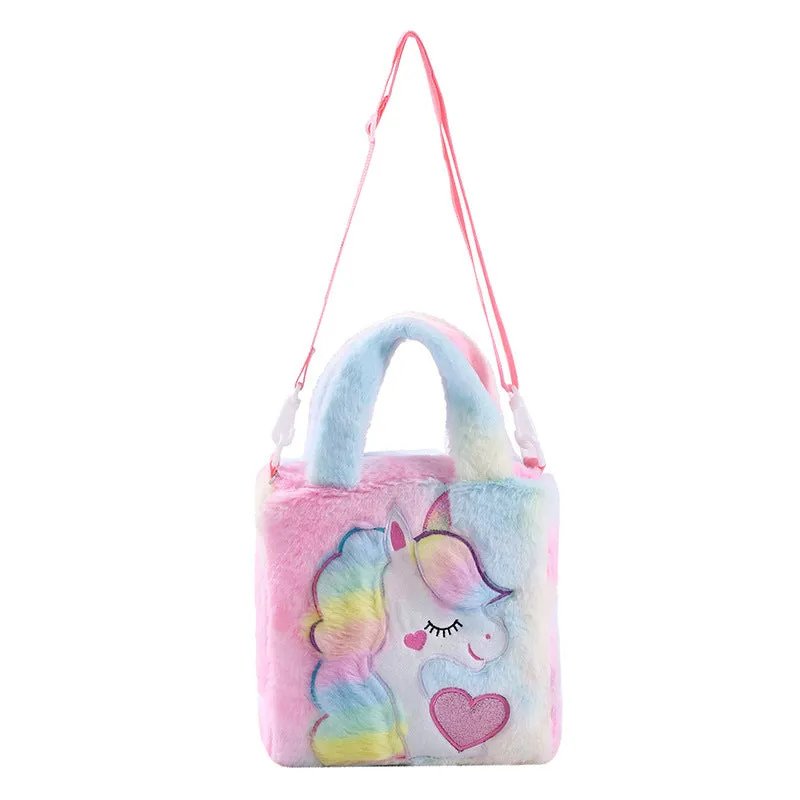Kids Girls Cute Unicorn Cartoon Embroidery Plush Sling Bag
