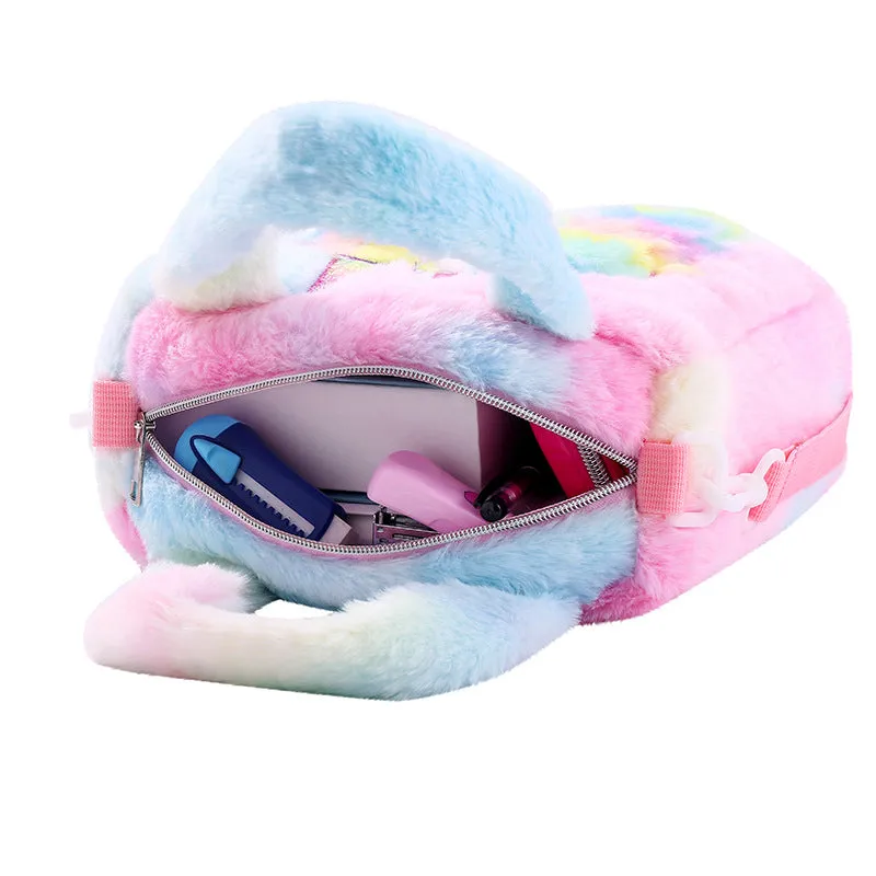 Kids Girls Cute Unicorn Cartoon Embroidery Plush Sling Bag