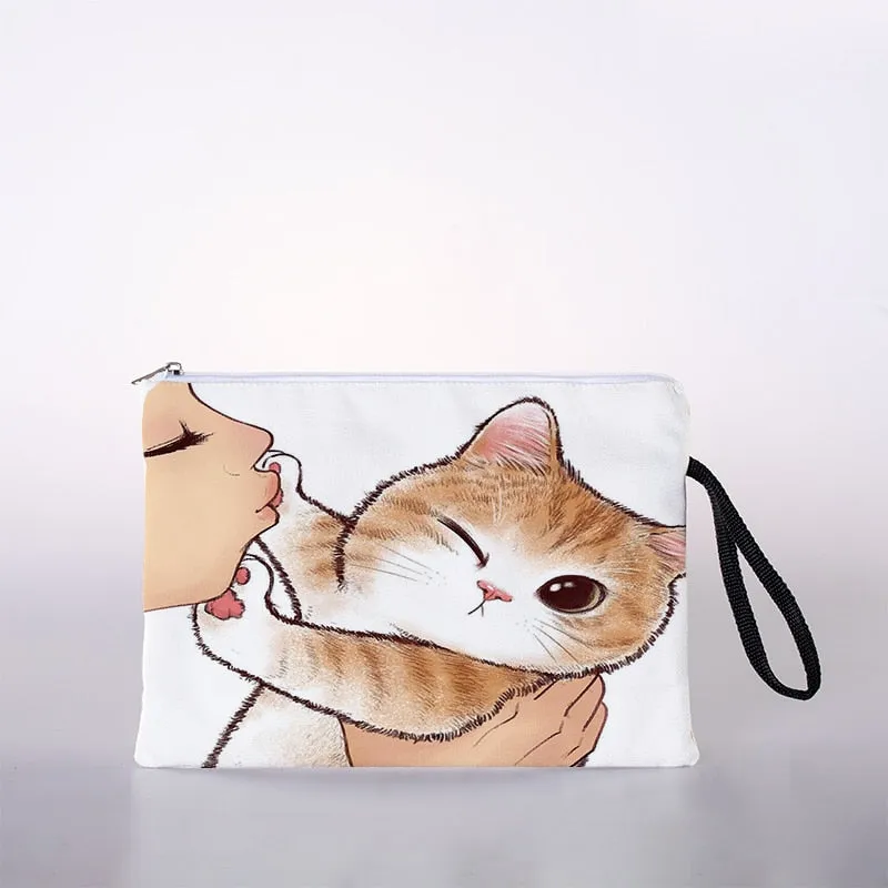 Kissing cat cosmetic bag ladies mini cosmetic bag storage bag travel storage bag handbag