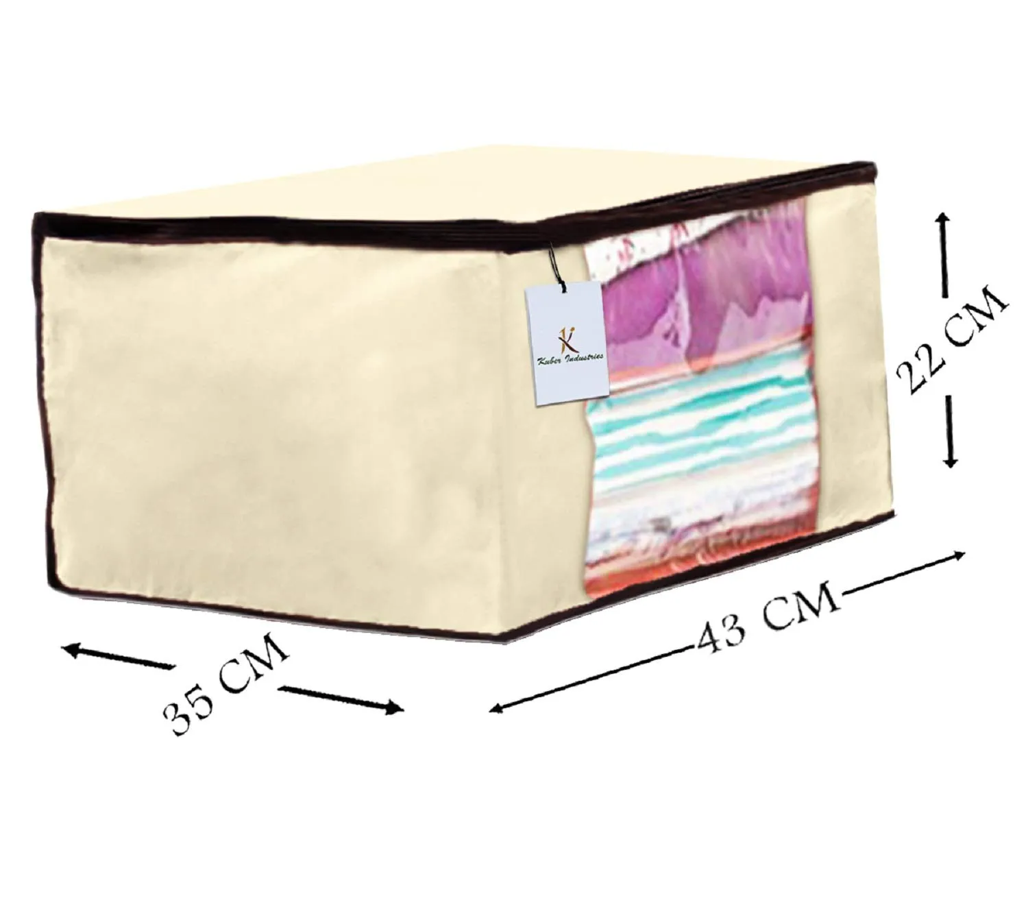 Kuber Industries 3 Piece Non Woven Fabric Saree Cover Set with Transparent Window, Extra Large, Ivory
