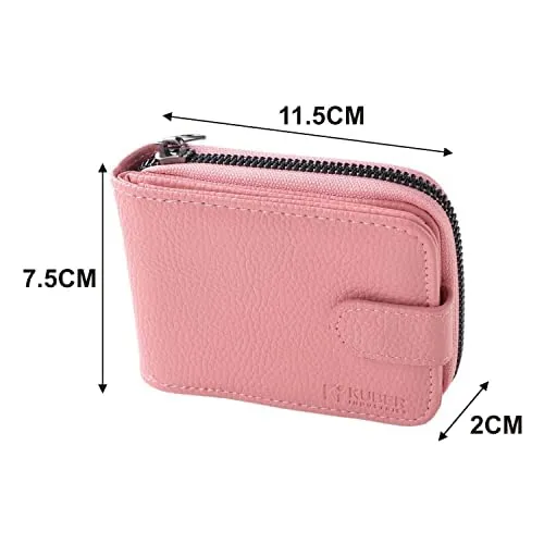 Kuber Industries Card Holder Wallet for Men Women|Debit Credit Card Holder|Wallet for Id, Visiting Card, Buisness Card|RFID Protected|Button & Zipper Closure Wallet|Pink (Pack of 2)