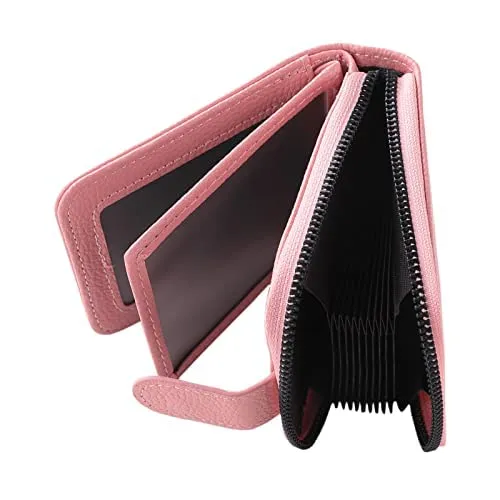 Kuber Industries Card Holder Wallet for Men Women|Debit Credit Card Holder|Wallet for Id, Visiting Card, Buisness Card|RFID Protected|Button & Zipper Closure Wallet|Pink (Pack of 2)