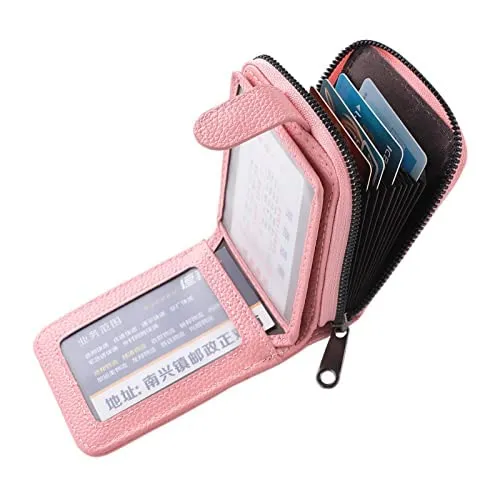 Kuber Industries Card Holder Wallet for Men Women|Debit Credit Card Holder|Wallet for Id, Visiting Card, Buisness Card|RFID Protected|Button & Zipper Closure Wallet|Pink (Pack of 2)