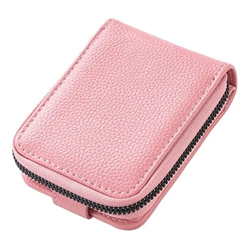 Kuber Industries Card Holder Wallet for Men Women|Debit Credit Card Holder|Wallet for Id, Visiting Card, Buisness Card|RFID Protected|Button & Zipper Closure Wallet|Pink (Pack of 2)