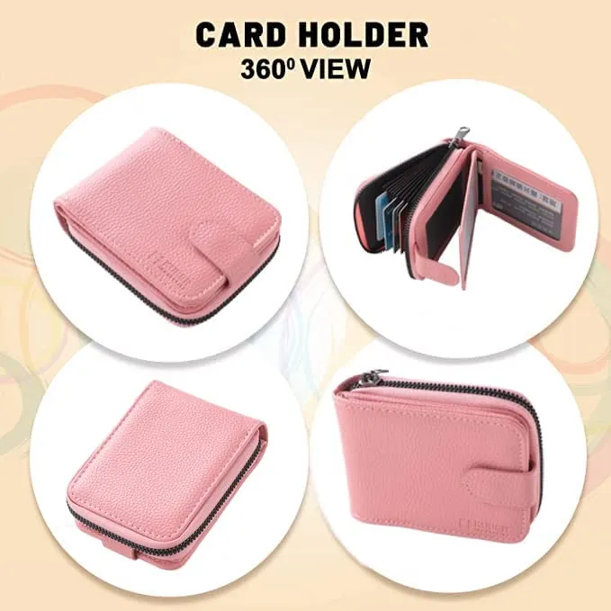 Kuber Industries Card Holder Wallet for Men Women|Debit Credit Card Holder|Wallet for Id, Visiting Card, Buisness Card|RFID Protected|Button & Zipper Closure Wallet|Pink (Pack of 2)