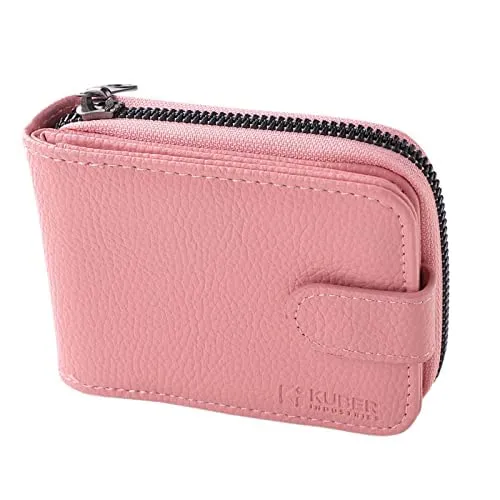 Kuber Industries Card Holder Wallet for Men Women|Debit Credit Card Holder|Wallet for Id, Visiting Card, Buisness Card|RFID Protected|Button & Zipper Closure Wallet|Pink (Pack of 2)