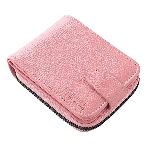 Kuber Industries Card Holder Wallet for Men Women|Debit Credit Card Holder|Wallet for Id, Visiting Card, Buisness Card|RFID Protected|Button & Zipper Closure Wallet|Pink (Pack of 2)