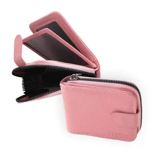 Kuber Industries Card Holder Wallet for Men Women|Debit Credit Card Holder|Wallet for Id, Visiting Card, Buisness Card|RFID Protected|Button & Zipper Closure Wallet|Pink (Pack of 2)