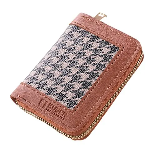 Kuber Industries Card Holder Wallet for Men Women|Debit Credit Card Holder|Wallet for Id, Visiting Card, Buisness Card|Zipper Closure Wallet|Brown (Pack of 3)