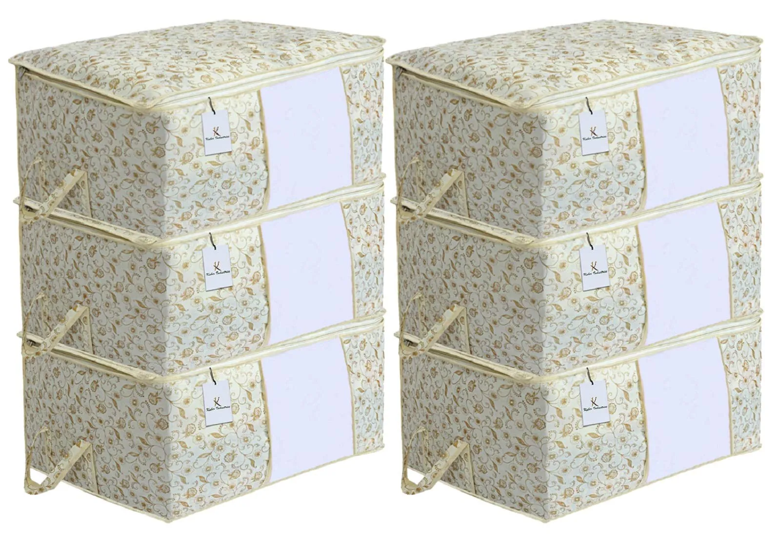 Kuber Industries Metallic Print Underbed Storage Bag, Storage Organiser, Blanket Cover Set of 6 - Light Brown, Extra Large Size-CTKTC014169