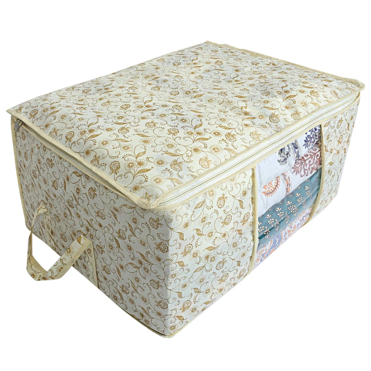 Kuber Industries Metallic Print Underbed Storage Bag, Storage Organiser, Blanket Cover Set of 6 - Light Brown, Extra Large Size-CTKTC014169