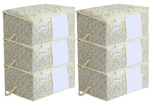 Kuber Industries Metallic Print Underbed Storage Bag, Storage Organiser, Blanket Cover Set of 6 - Light Brown, Extra Large Size-CTKTC014169