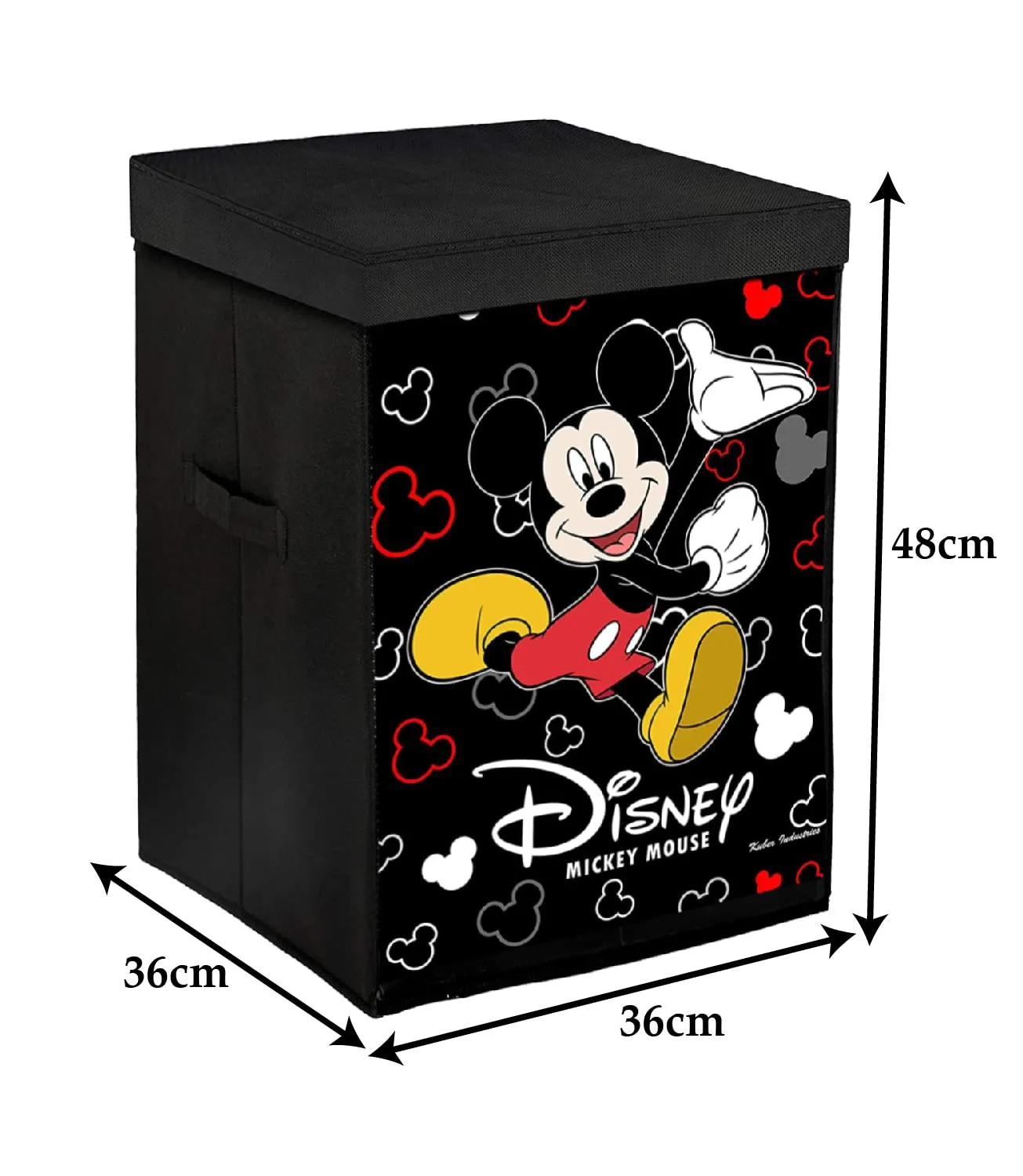 Kuber Industries Mickey Mouse Print Non-Woven Laundry Basket, Clothes Hamper For Laundry Closet, Bedroom, Bathroom With Lid & Handles (Black) 54KM4083