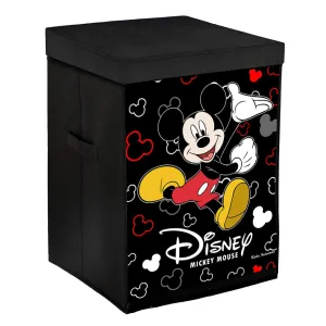 Kuber Industries Mickey Mouse Print Non-Woven Laundry Basket, Clothes Hamper For Laundry Closet, Bedroom, Bathroom With Lid & Handles (Black) 54KM4083