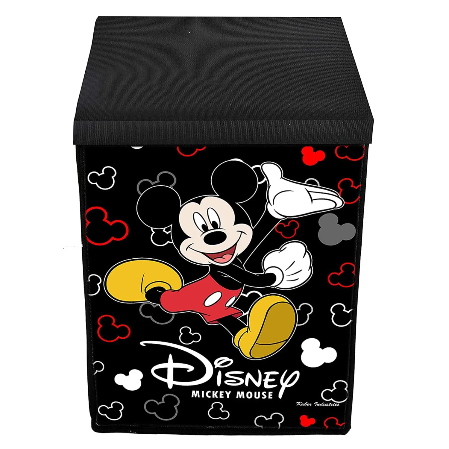 Kuber Industries Mickey Mouse Print Non-Woven Laundry Basket, Clothes Hamper For Laundry Closet, Bedroom, Bathroom With Lid & Handles (Black) 54KM4083