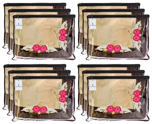 Kuber Industries Non-Woven Single Packing Saree Cover|Zipper Closure & Transparant Window|Size 41 X 36 X 1 Cm|Pack Of 12 (Black)-Kubmart2824