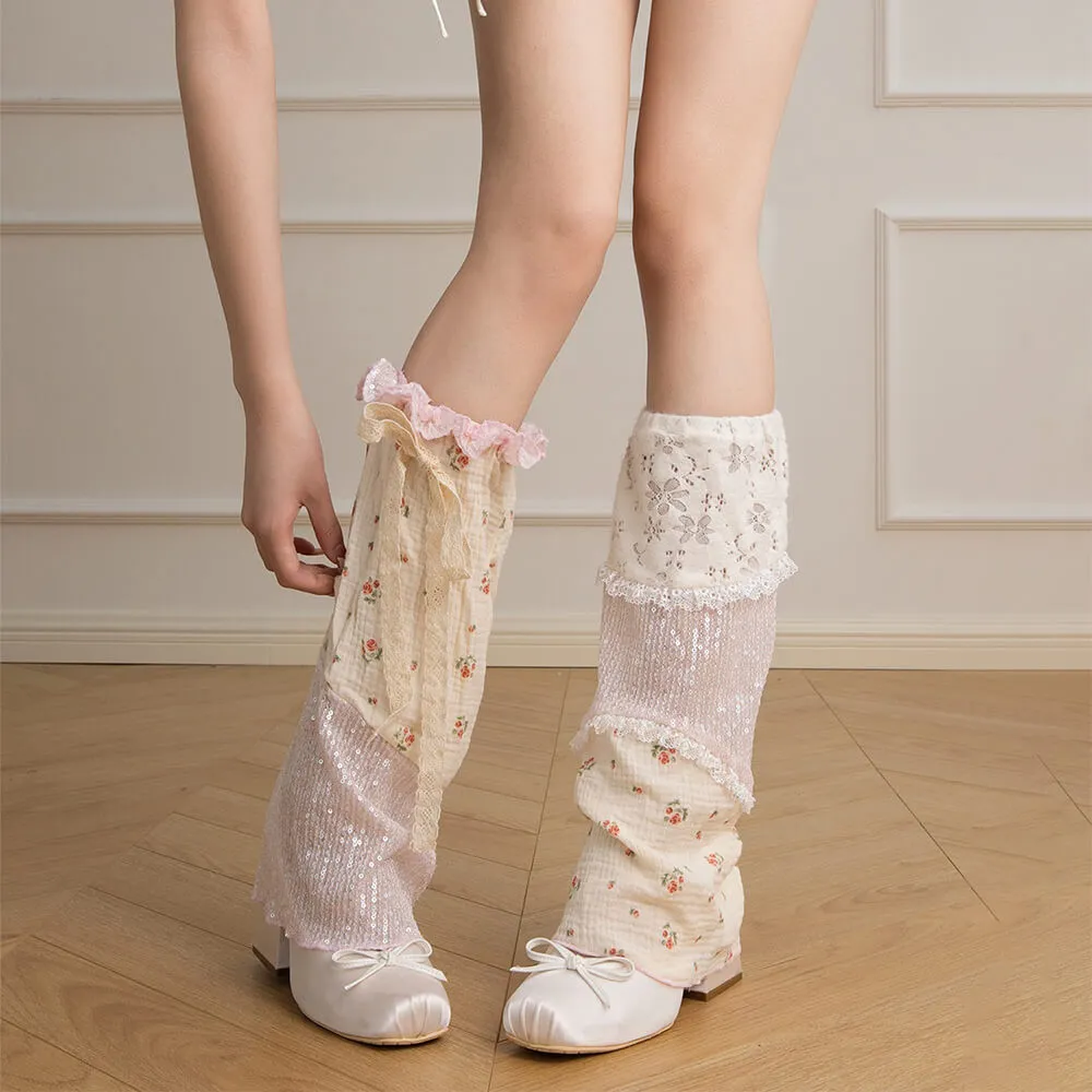Lace Floral Patchwork Sequines Summer Leg Warmers