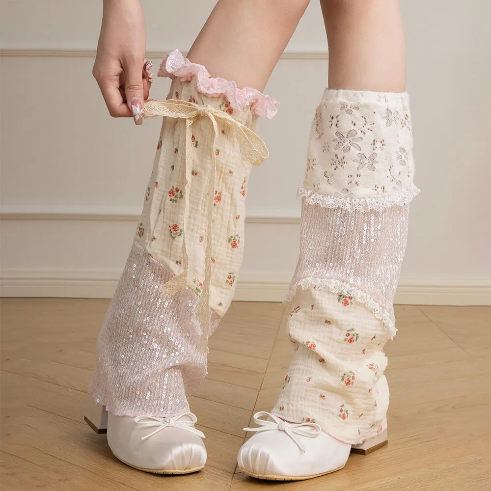 Lace Floral Patchwork Sequines Summer Leg Warmers