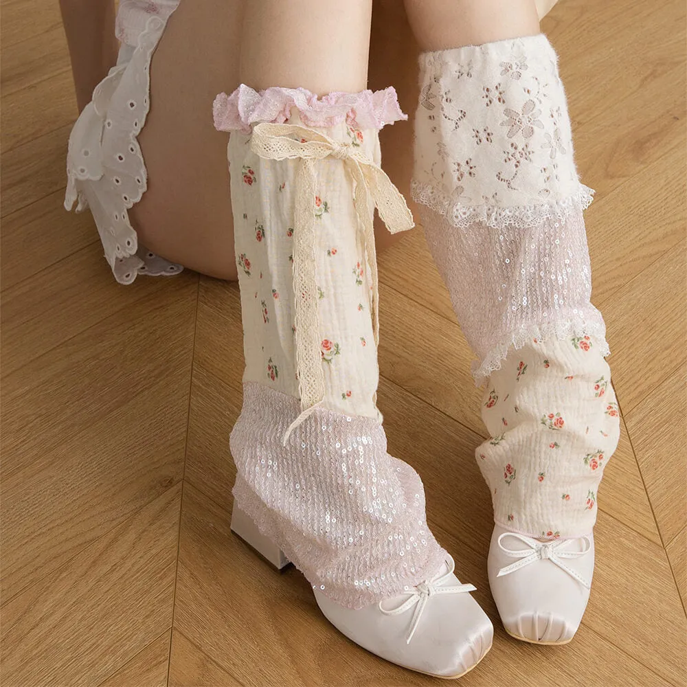 Lace Floral Patchwork Sequines Summer Leg Warmers