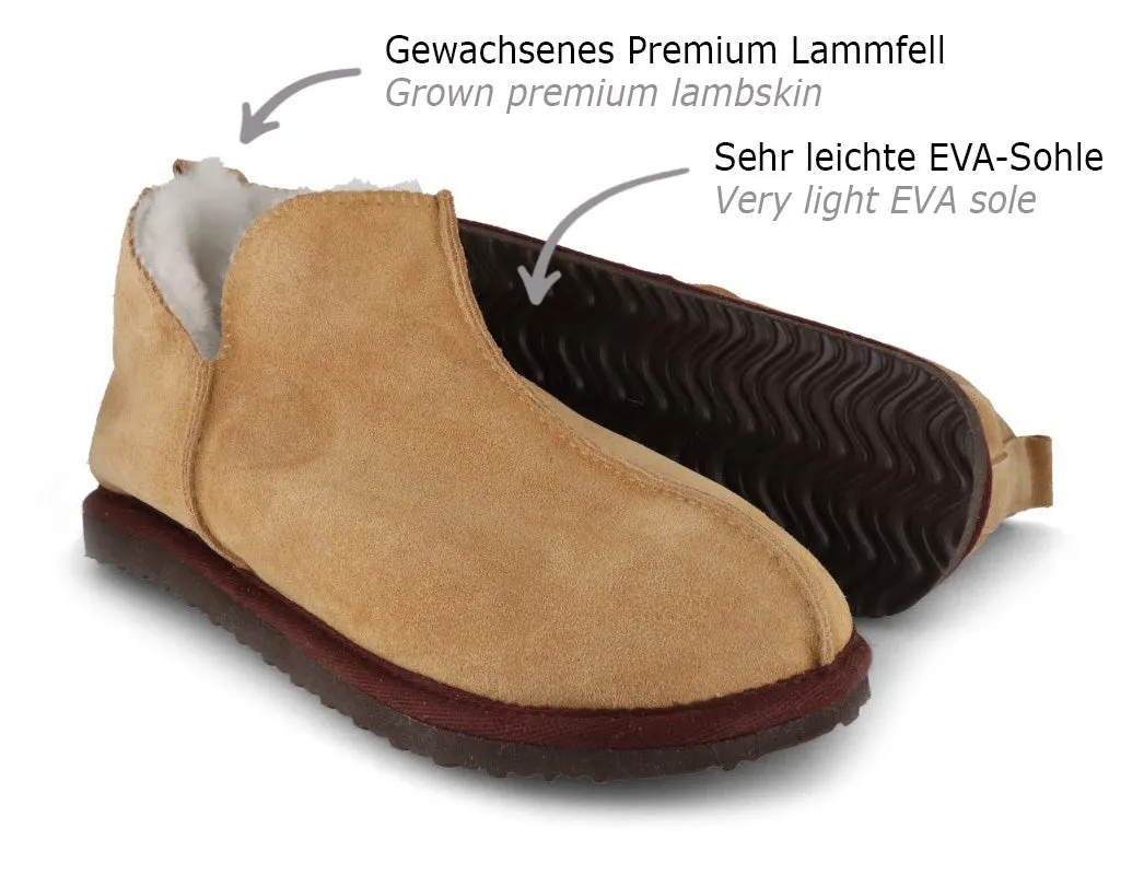Lammbock 'Shearlock' luxurious lambskin slippers, camel brown