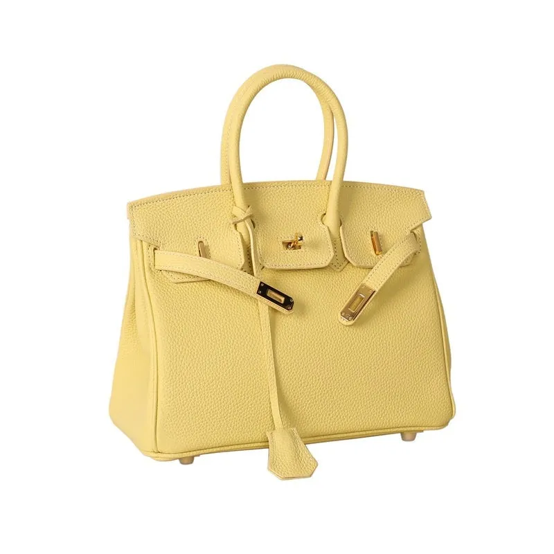 Leather Padlock Tote Handbag Gold Hardware
