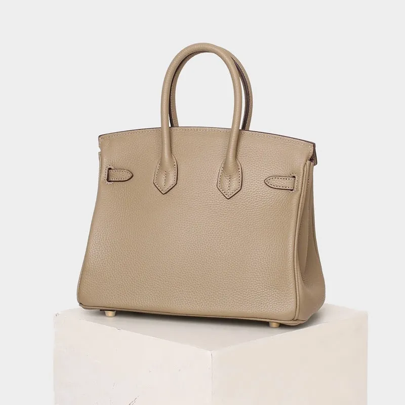 Leather Padlock Tote Handbag Gold Hardware