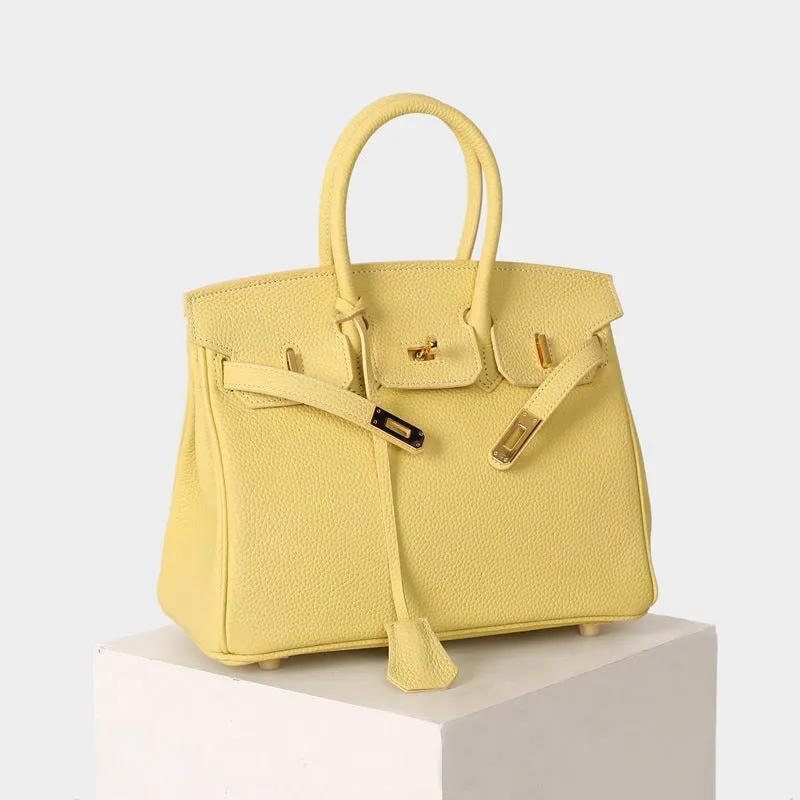 Leather Padlock Tote Handbag Gold Hardware