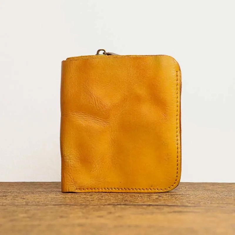 Leather Wallet For Men Double Folding Vintage Short Zipper Purse